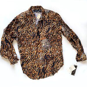 Vintage Y.Le.V Cheetah Long Sleeve Button Up Shirt Y2K Size 8 NWT Animal Print
